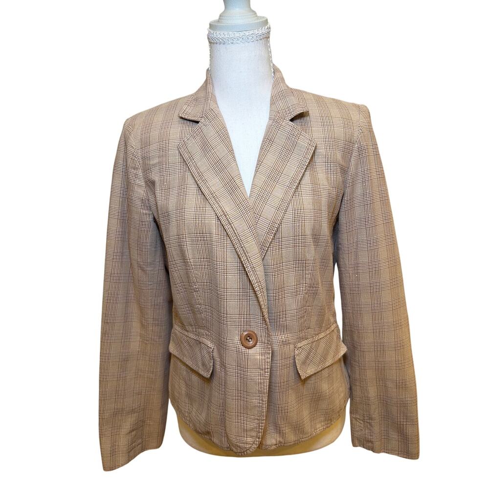 A|LINE Women’s Plaid Blazer Brown Beige Metallic Thread